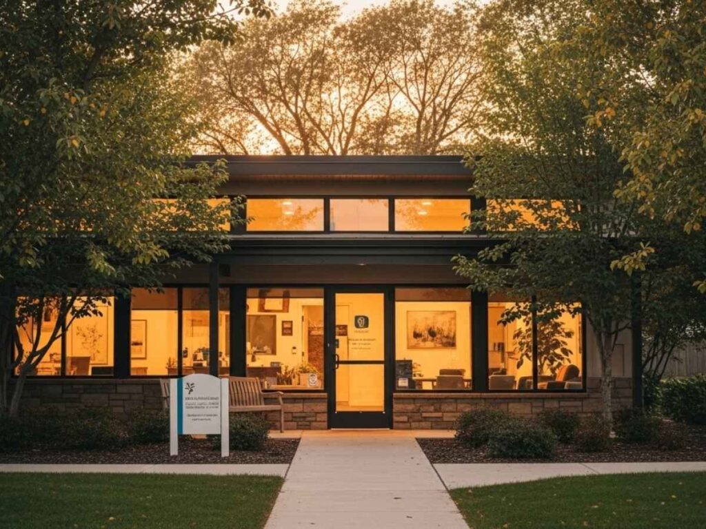 Welcoming mental health clinic exterior in a peaceful neighborhood, symbolizing compassionate therapy support in Idaho Falls.
